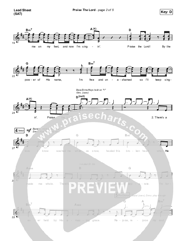 Praise The Lord (Live) Lead Sheet (SAT) (Gateway Worship / Matthew Harris)