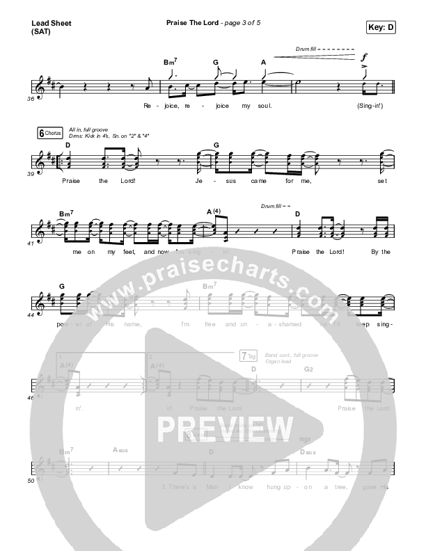 Praise The Lord (Live) Lead Sheet (SAT) (Gateway Worship / Matthew Harris)