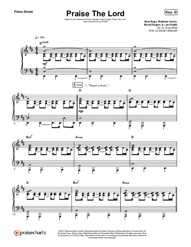 Praise The Lord (Live) Piano Sheet (Gateway Worship / Matthew Harris)