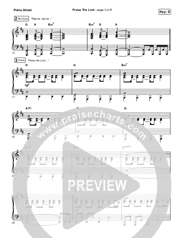 Praise The Lord (Live) Piano Sheet (Gateway Worship / Matthew Harris)