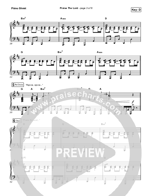 Praise The Lord (Live) Piano Sheet (Gateway Worship / Matthew Harris)