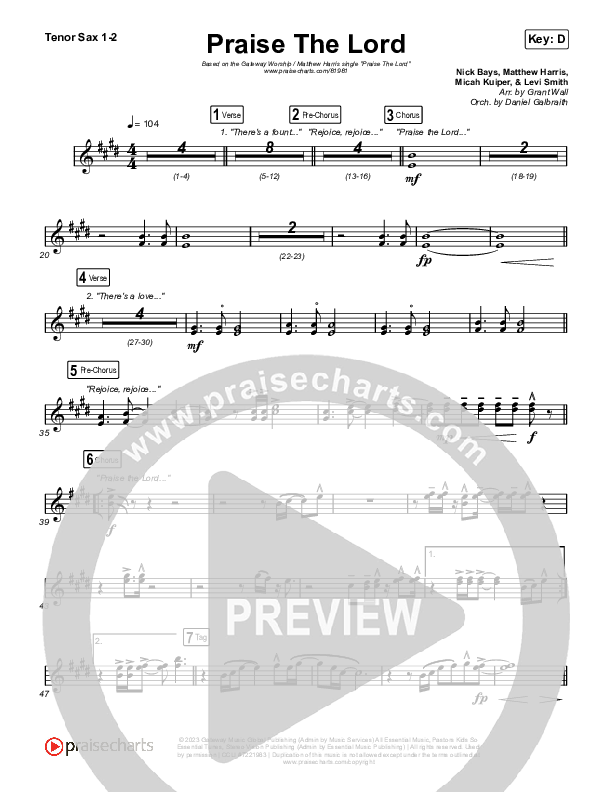 Praise The Lord (Live) Sax Pack (Gateway Worship / Matthew Harris)