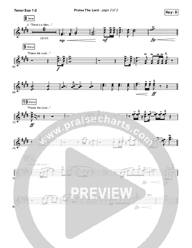 Praise The Lord (Live) Tenor Sax 1,2 (Gateway Worship / Matthew Harris)