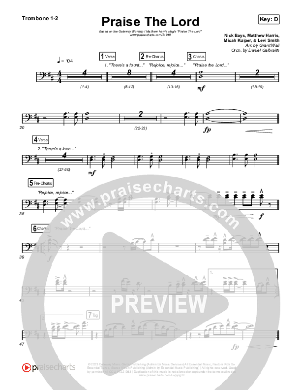 Praise The Lord (Live) Trombone 1/2 (Gateway Worship / Matthew Harris)