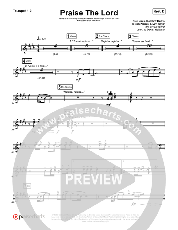 Praise The Lord (Live) Trumpet 1,2 (Gateway Worship / Matthew Harris)