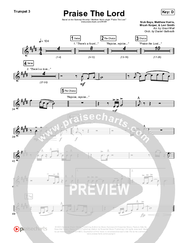 Praise The Lord (Live) Trumpet 3 (Gateway Worship / Matthew Harris)