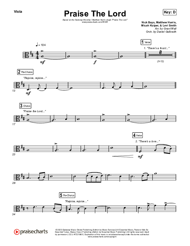 Praise The Lord (Live) Viola (Gateway Worship / Matthew Harris)