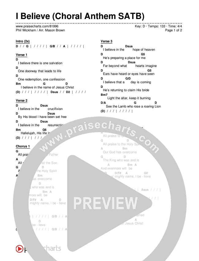 I Believe (Choral Anthem SATB) Chords & Lyrics (Phil Wickham / Arr. Mason Brown)