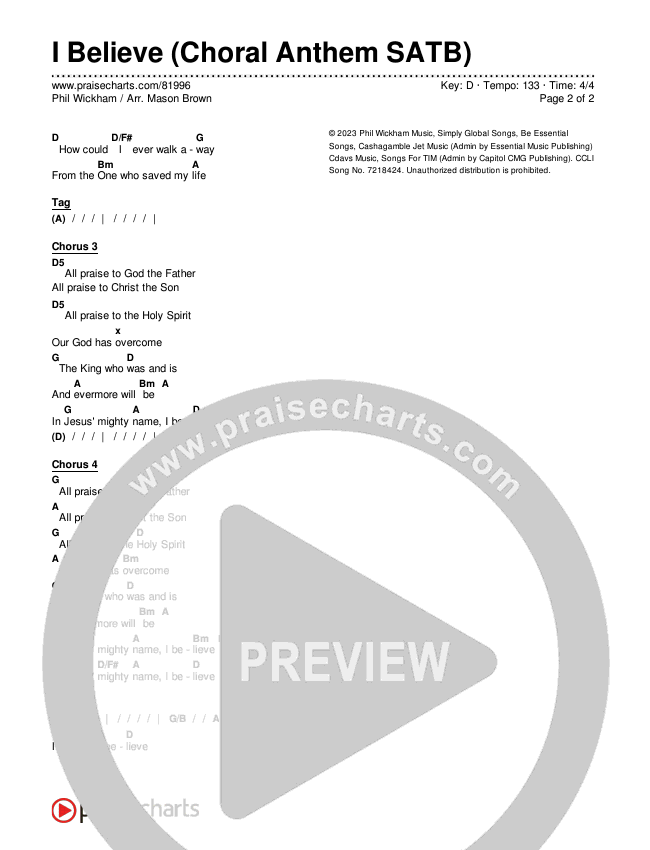 I Believe (Choral Anthem SATB) Chords & Lyrics (Phil Wickham / Arr. Mason Brown)