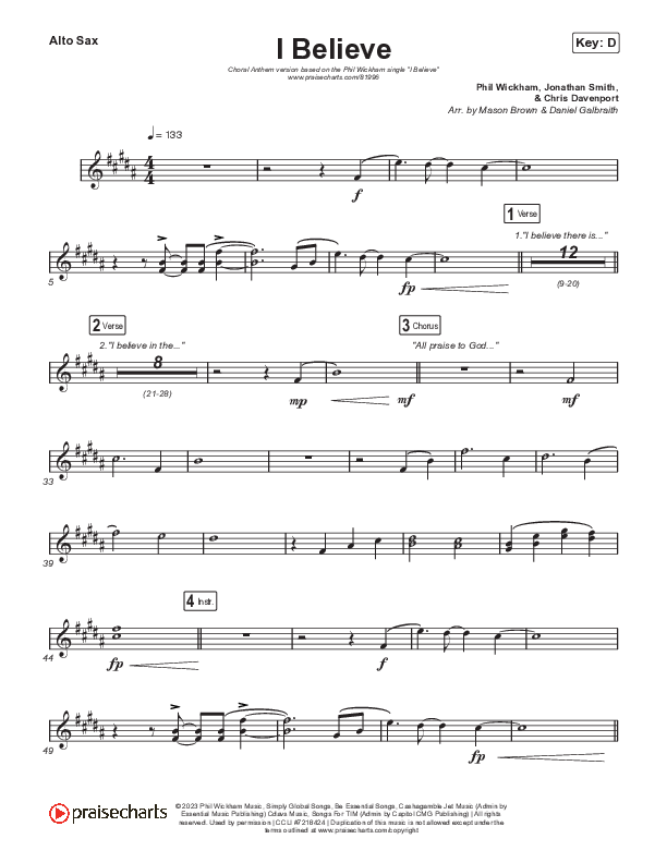 I Believe (Choral Anthem SATB) Alto Sax (Phil Wickham / Arr. Mason Brown)