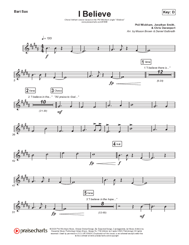 I Believe (Choral Anthem SATB) Bari Sax (Phil Wickham / Arr. Mason Brown)