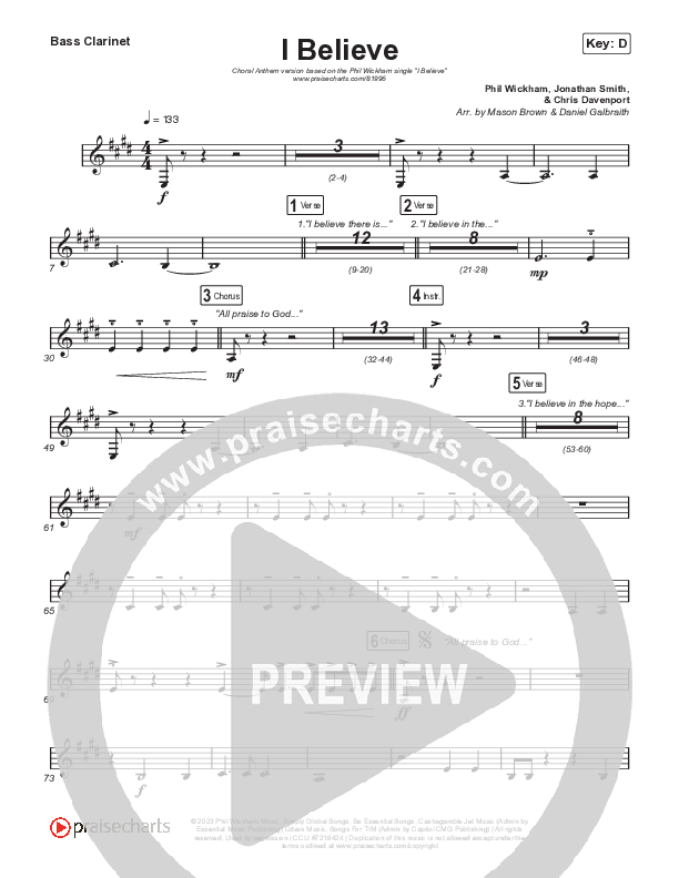 I Believe (Choral Anthem SATB) Bass Clarinet (Phil Wickham / Arr. Mason Brown)