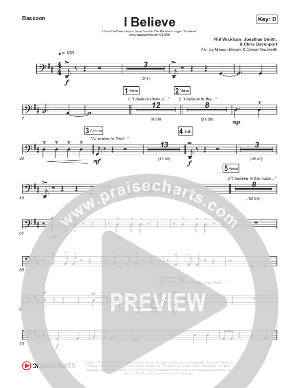 I Believe (Choral Anthem SATB) Bassoon (Phil Wickham / Arr. Mason Brown)