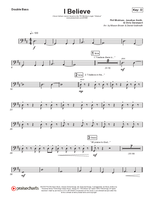 I Believe (Choral Anthem SATB) String Bass (Phil Wickham / Arr. Mason Brown)