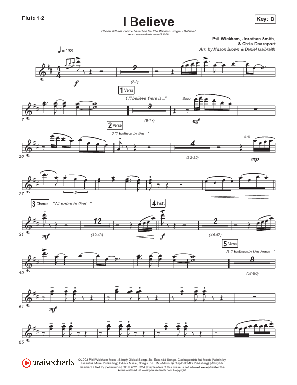 I Believe (Choral Anthem SATB) Flute 1,2 (Phil Wickham / Arr. Mason Brown)