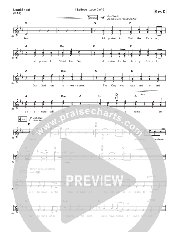 I Believe (Choral Anthem SATB) Lead Sheet (SAT) (Phil Wickham / Arr. Mason Brown)