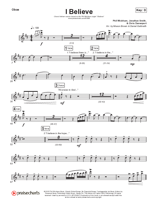 I Believe (Choral Anthem SATB) Oboe (Phil Wickham / Arr. Mason Brown)