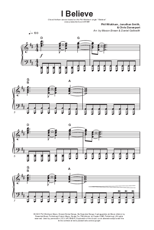 I Believe (Choral Anthem SATB) Octavo (SATB & Pno) (Phil Wickham / Arr. Mason Brown)