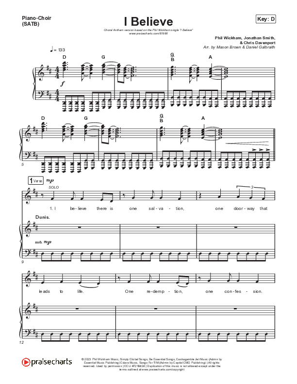 I Believe (Choral Anthem SATB) Piano/Vocal (SATB) (Phil Wickham / Arr. Mason Brown)