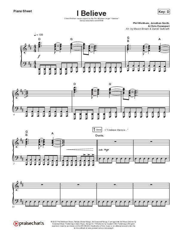 I Believe (Choral Anthem SATB) Piano Sheet (Phil Wickham / Arr. Mason Brown)