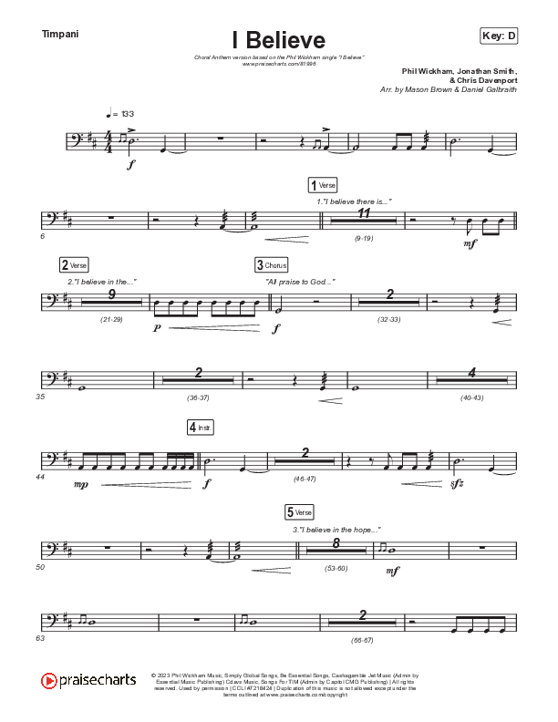 I Believe (Choral Anthem SATB) Timpani (Phil Wickham / Arr. Mason Brown)
