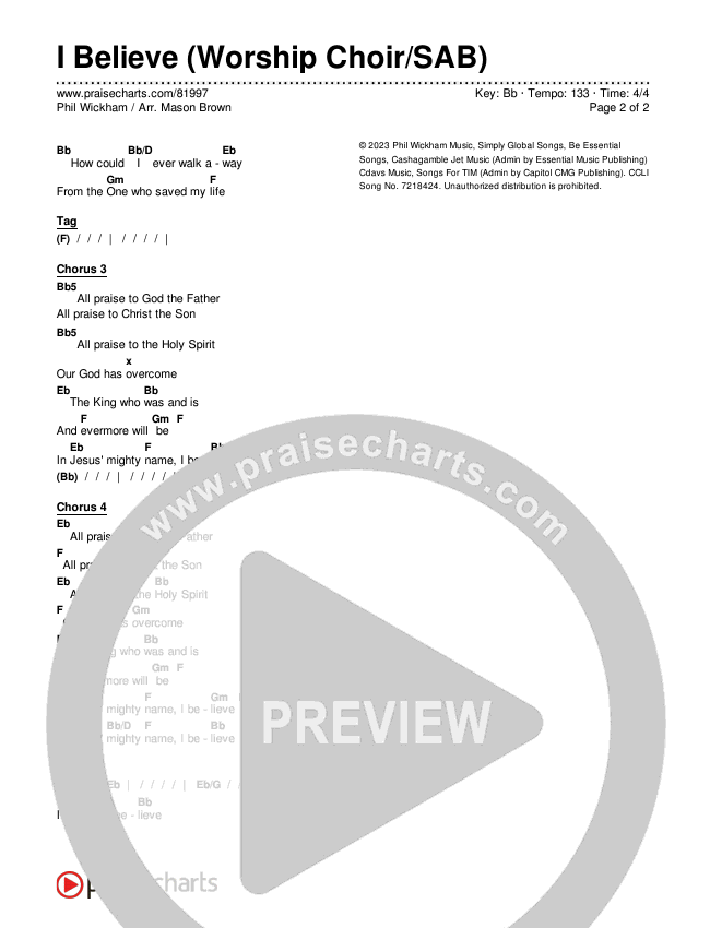I Believe (Worship Choir/SAB) Chords & Lyrics (Phil Wickham / Arr. Mason Brown)