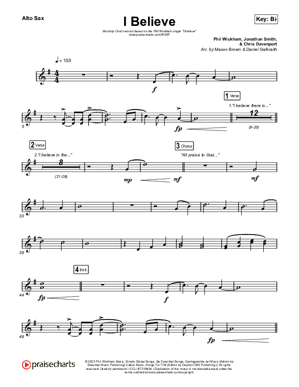 I Believe (Worship Choir/SAB) Alto Sax (Phil Wickham / Arr. Mason Brown)