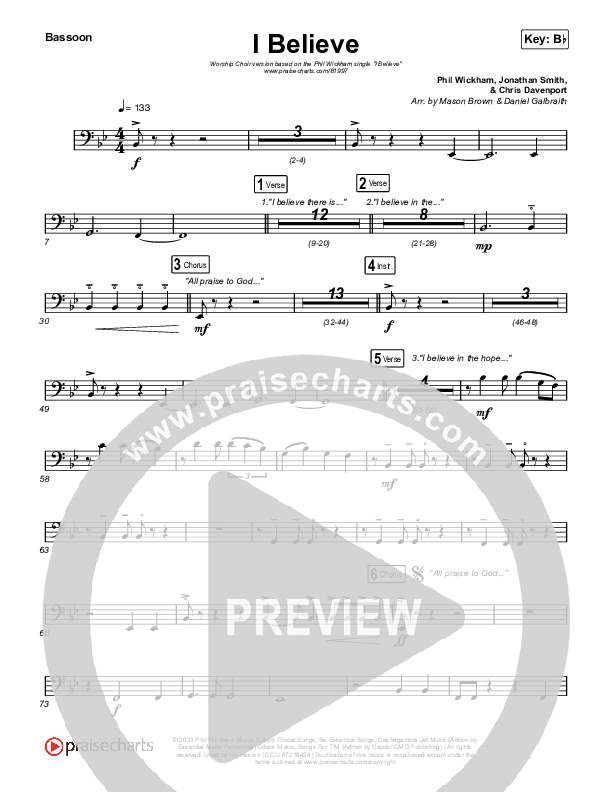 I Believe (Worship Choir/SAB) Bassoon (Phil Wickham / Arr. Mason Brown)