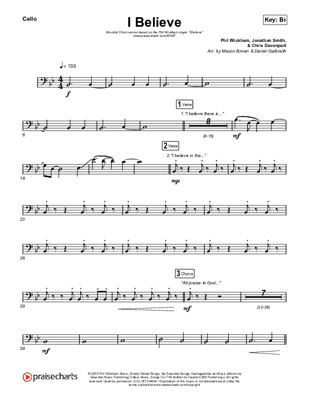I Believe (Worship Choir/SAB) Cello (Phil Wickham / Arr. Mason Brown)