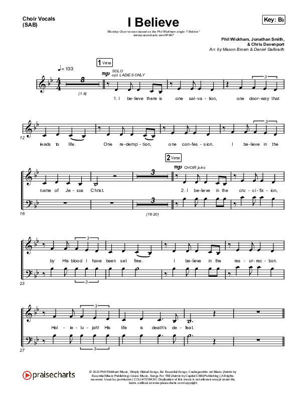 I Believe (Worship Choir/SAB) Choir Sheet (SAB) (Phil Wickham / Arr. Mason Brown)