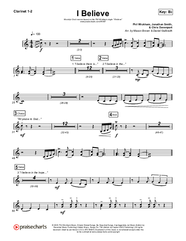I Believe (Worship Choir/SAB) Clarinet 1/2 (Phil Wickham / Arr. Mason Brown)
