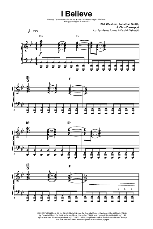 I Believe (Worship Choir/SAB) Octavo (SAB & Pno) (Phil Wickham / Arr. Mason Brown)