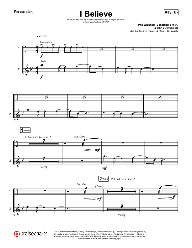 I Believe (Worship Choir/SAB) Percussion (Phil Wickham / Arr. Mason Brown)