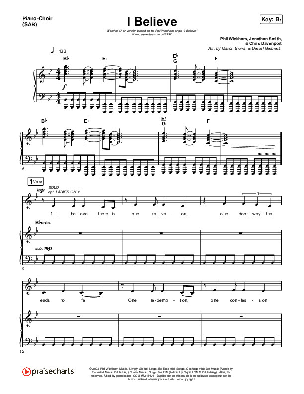I Believe (Worship Choir/SAB) Piano/Choir (SAB) (Phil Wickham / Arr. Mason Brown)
