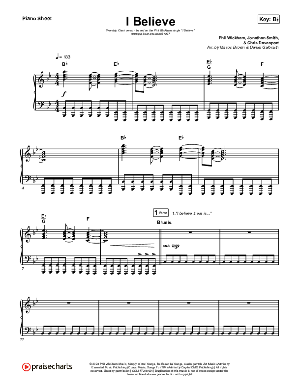 I Believe (Worship Choir/SAB) Piano Sheet (Phil Wickham / Arr. Mason Brown)