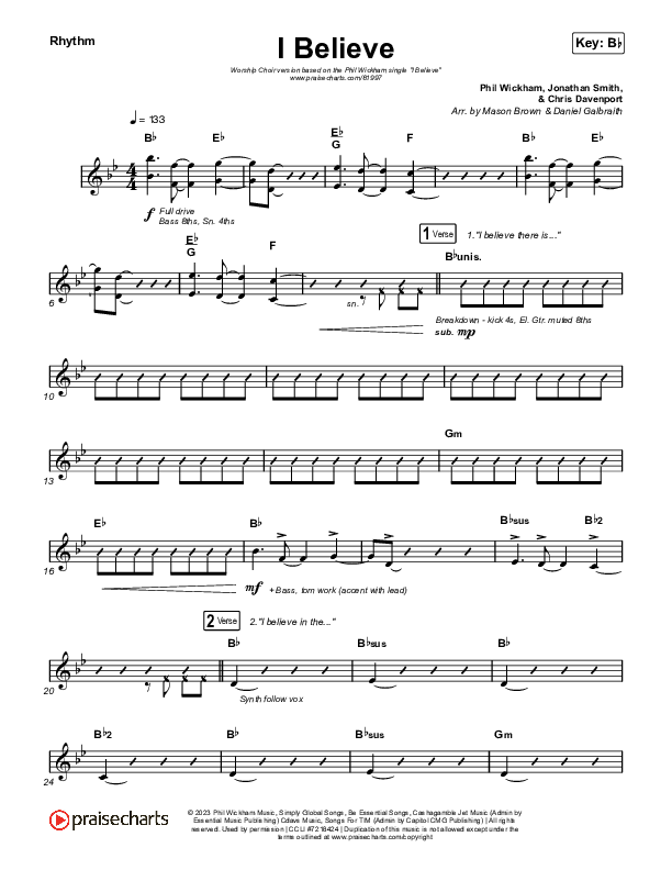I Believe (Worship Choir/SAB) Rhythm Chart (Phil Wickham / Arr. Mason Brown)