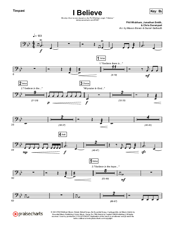 I Believe (Worship Choir/SAB) Timpani (Phil Wickham / Arr. Mason Brown)