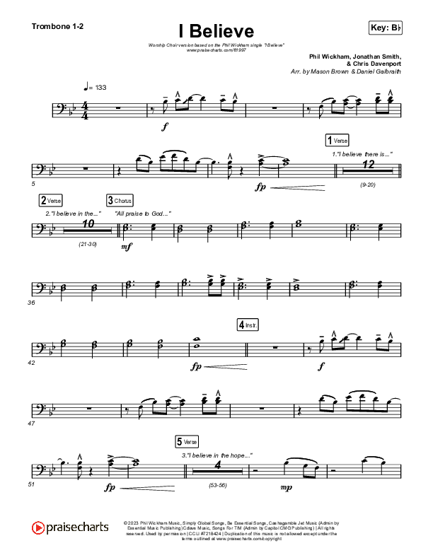 I Believe (Worship Choir/SAB) Trombone 1/2 (Phil Wickham / Arr. Mason Brown)