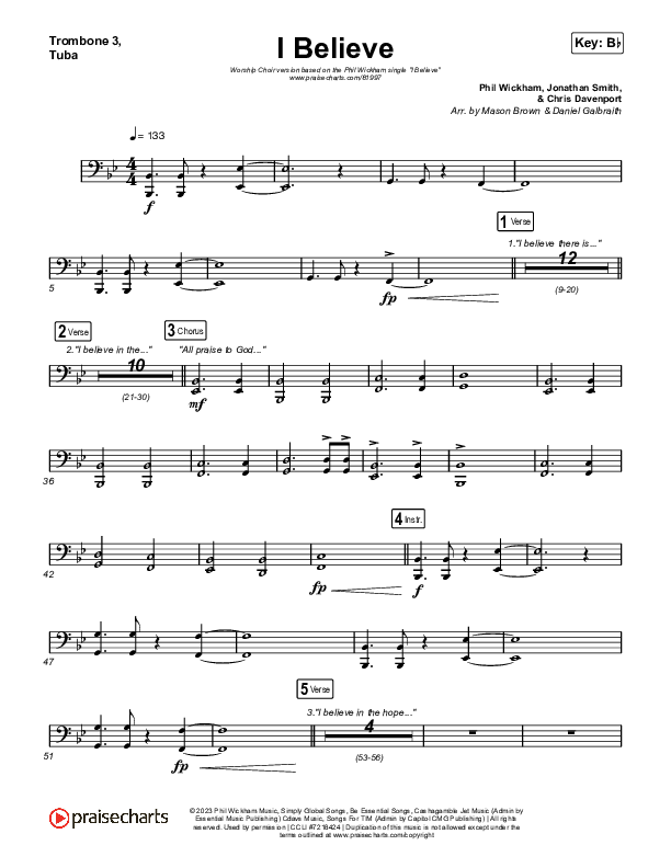 I Believe (Worship Choir/SAB) Trombone 3/Tuba (Phil Wickham / Arr. Mason Brown)