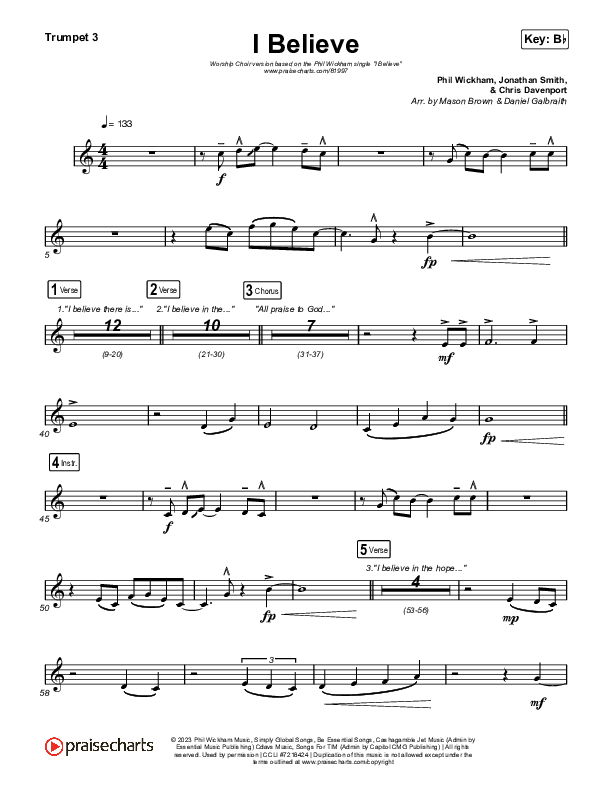 I Believe (Worship Choir/SAB) Trumpet 3 (Phil Wickham / Arr. Mason Brown)