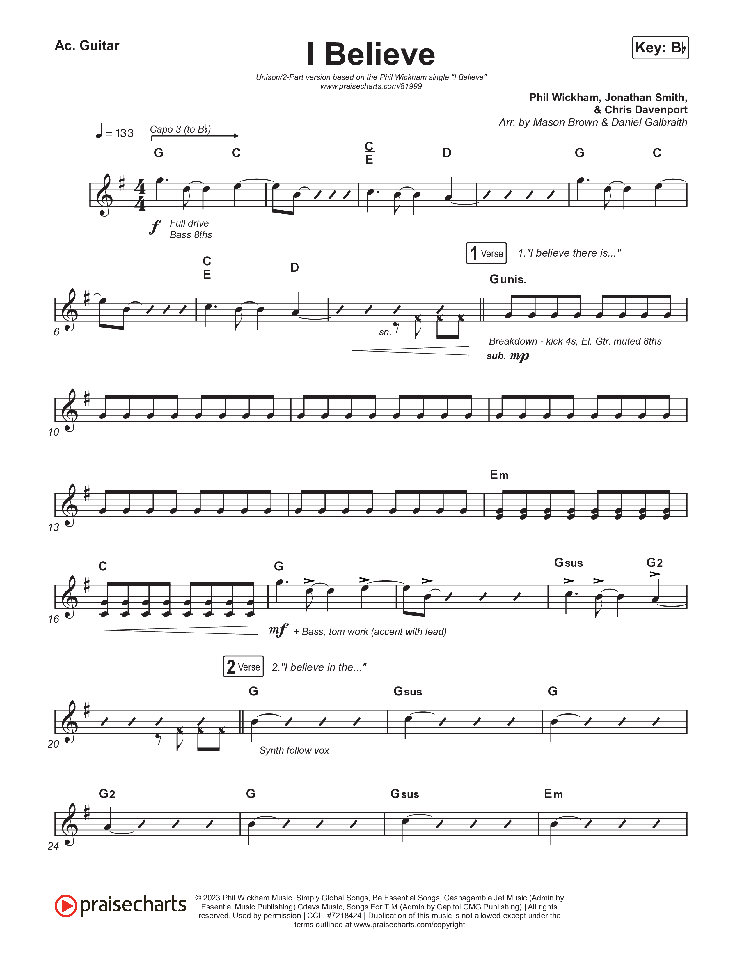 I Believe (Unison/2-Part) Acoustic Guitar (Phil Wickham)