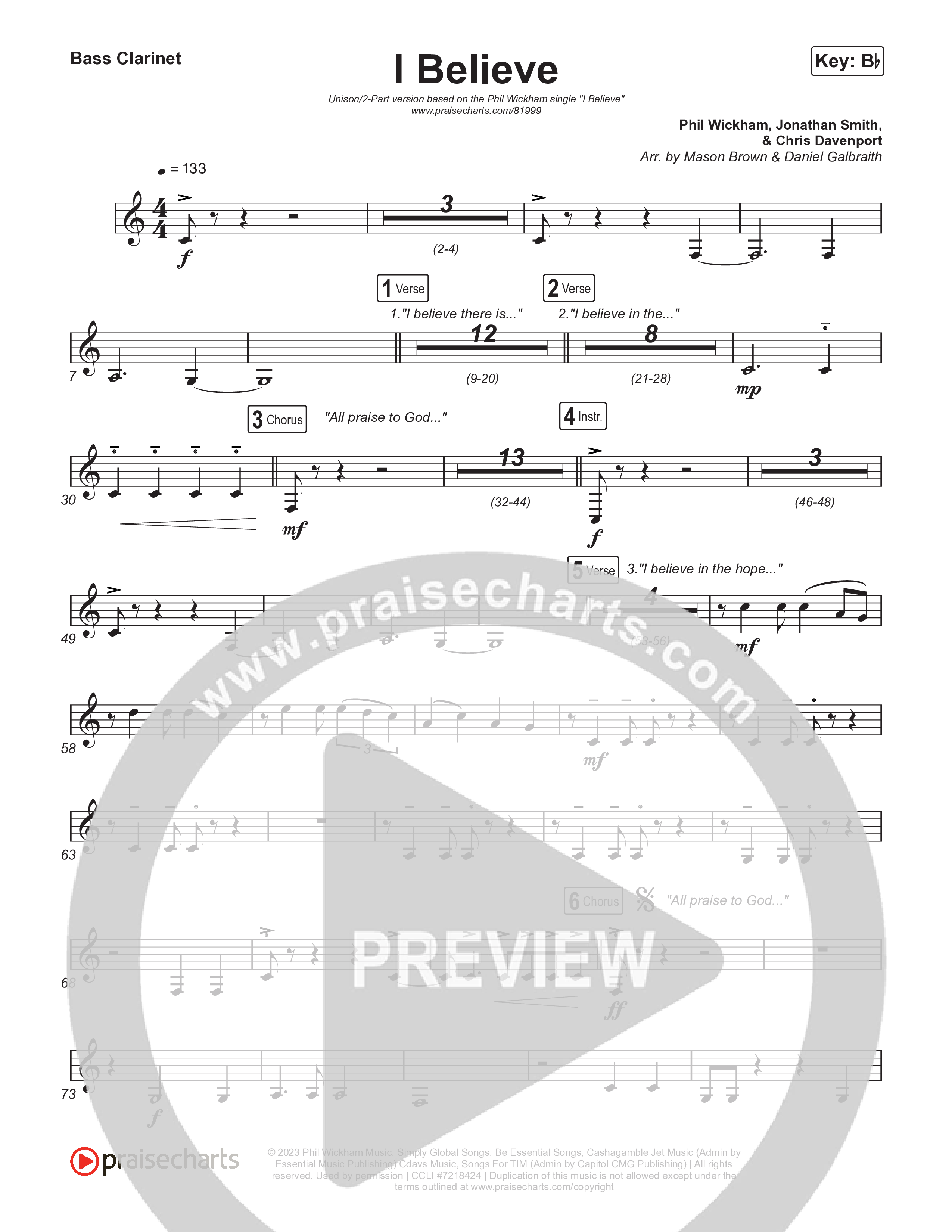 I Believe (Unison/2-Part) Bass Clarinet (Phil Wickham)