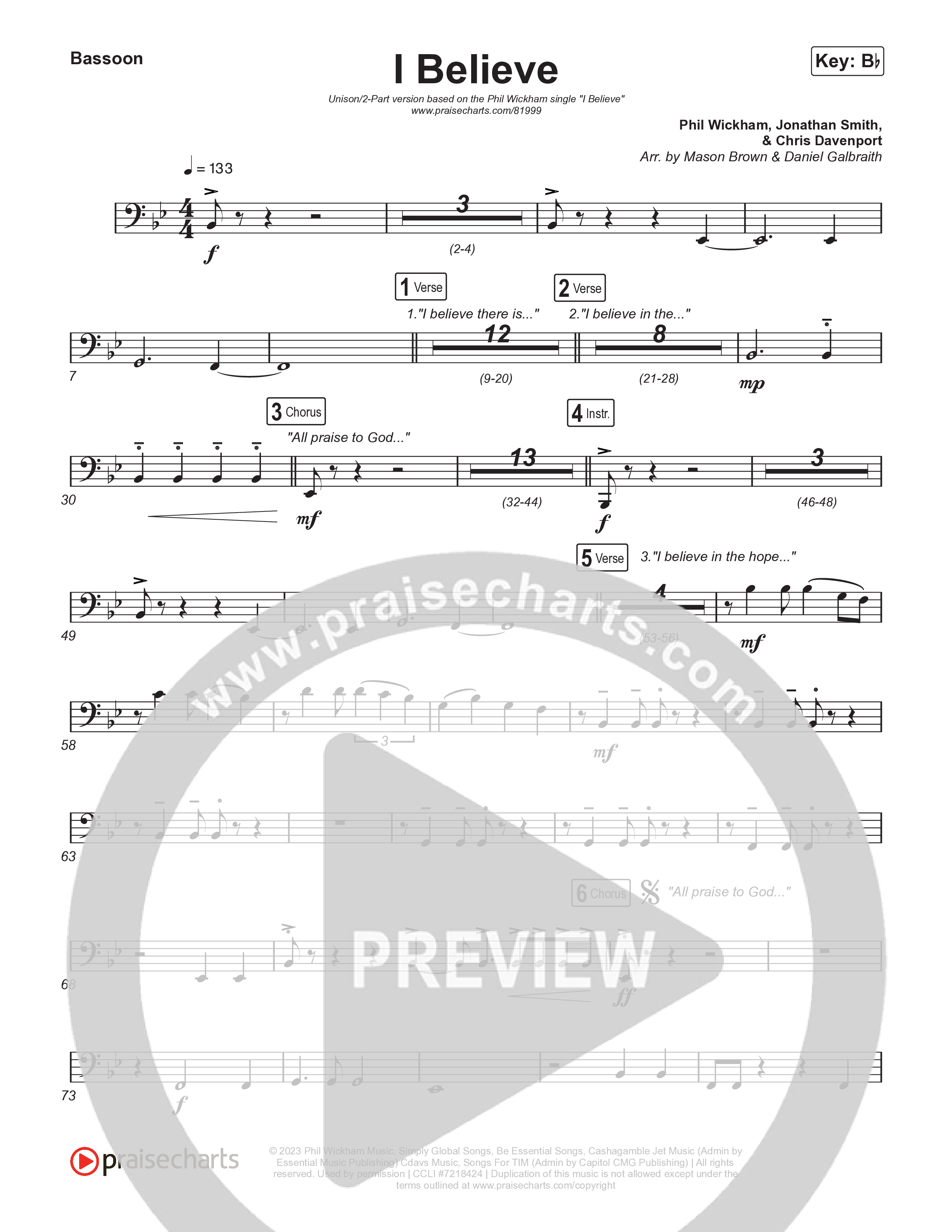 I Believe (Unison/2-Part) Bassoon (Phil Wickham)