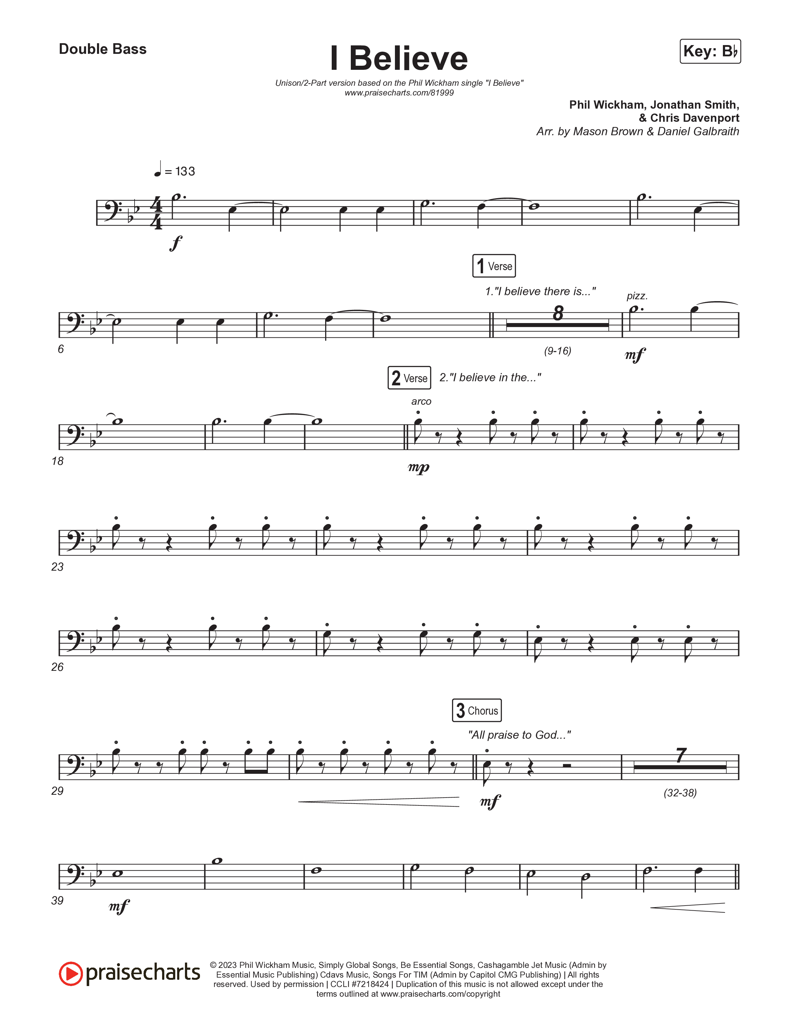 I Believe (Unison/2-Part) Double Bass (Phil Wickham)