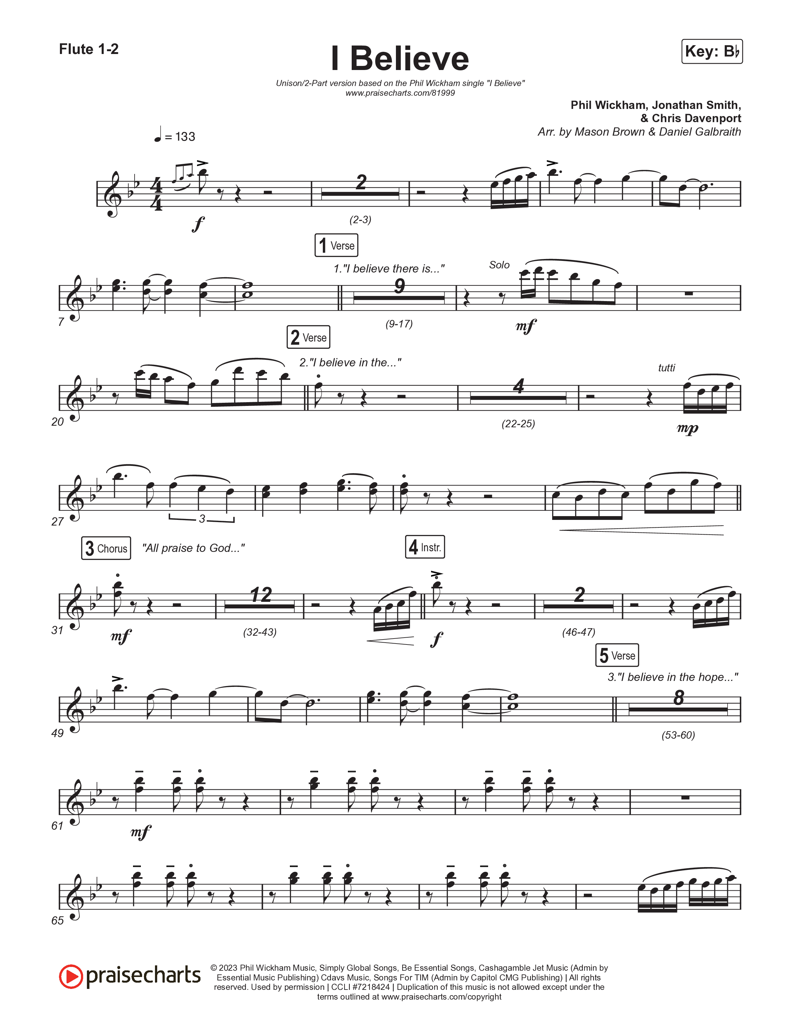 I Believe (Unison/2-Part) Flute 1/2 (Phil Wickham)