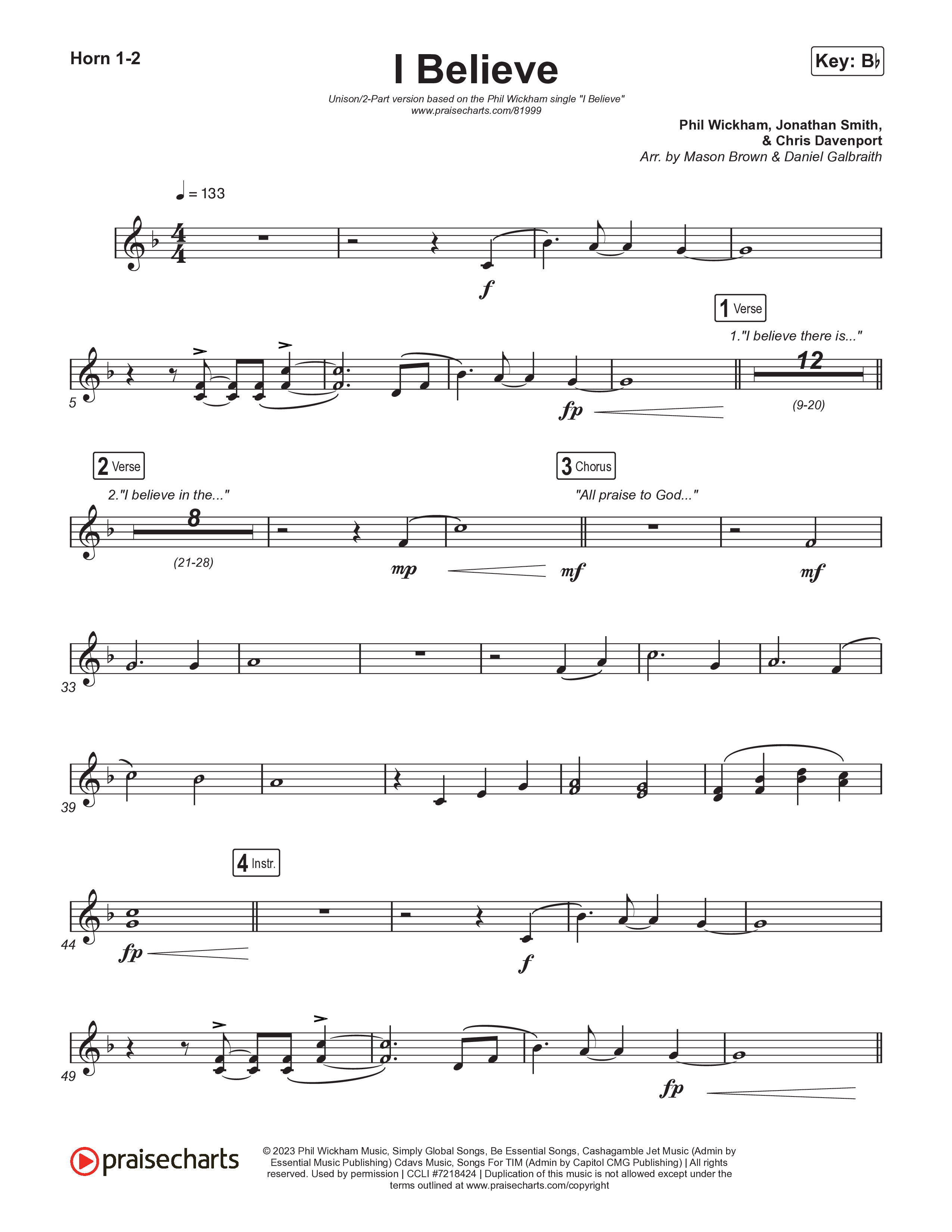 I Believe (Unison/2-Part) Brass Pack (Phil Wickham)