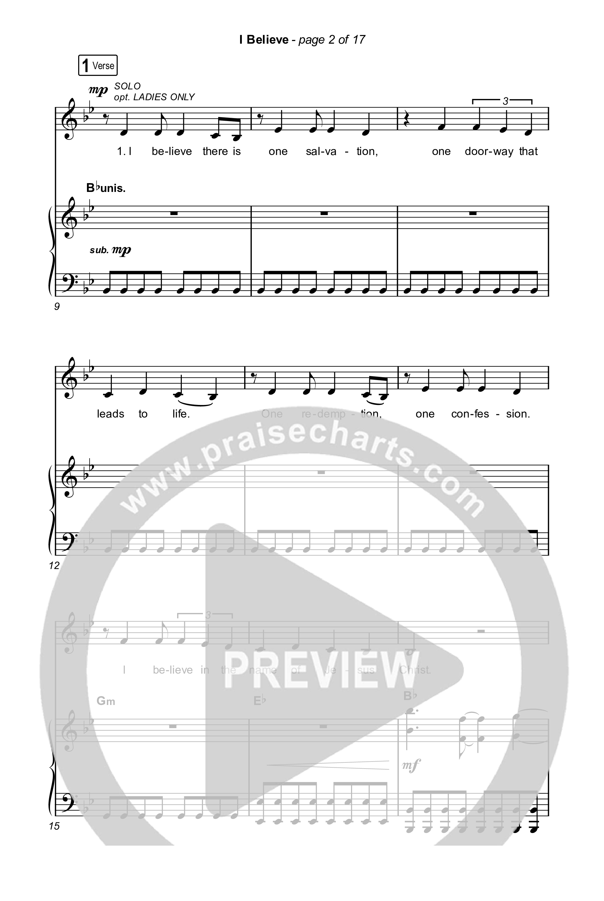 I Believe (Unison/2-Part) Octavo (Uni/2-Part & Pno) (Phil Wickham)