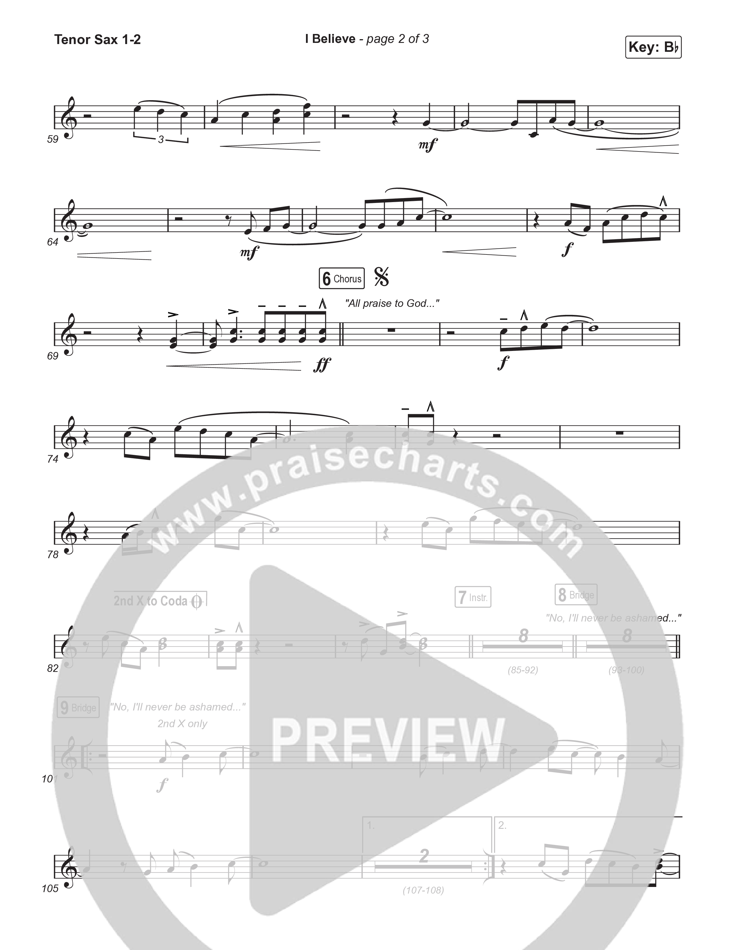 I Believe (Unison/2-Part) Tenor Sax 1/2 (Phil Wickham)