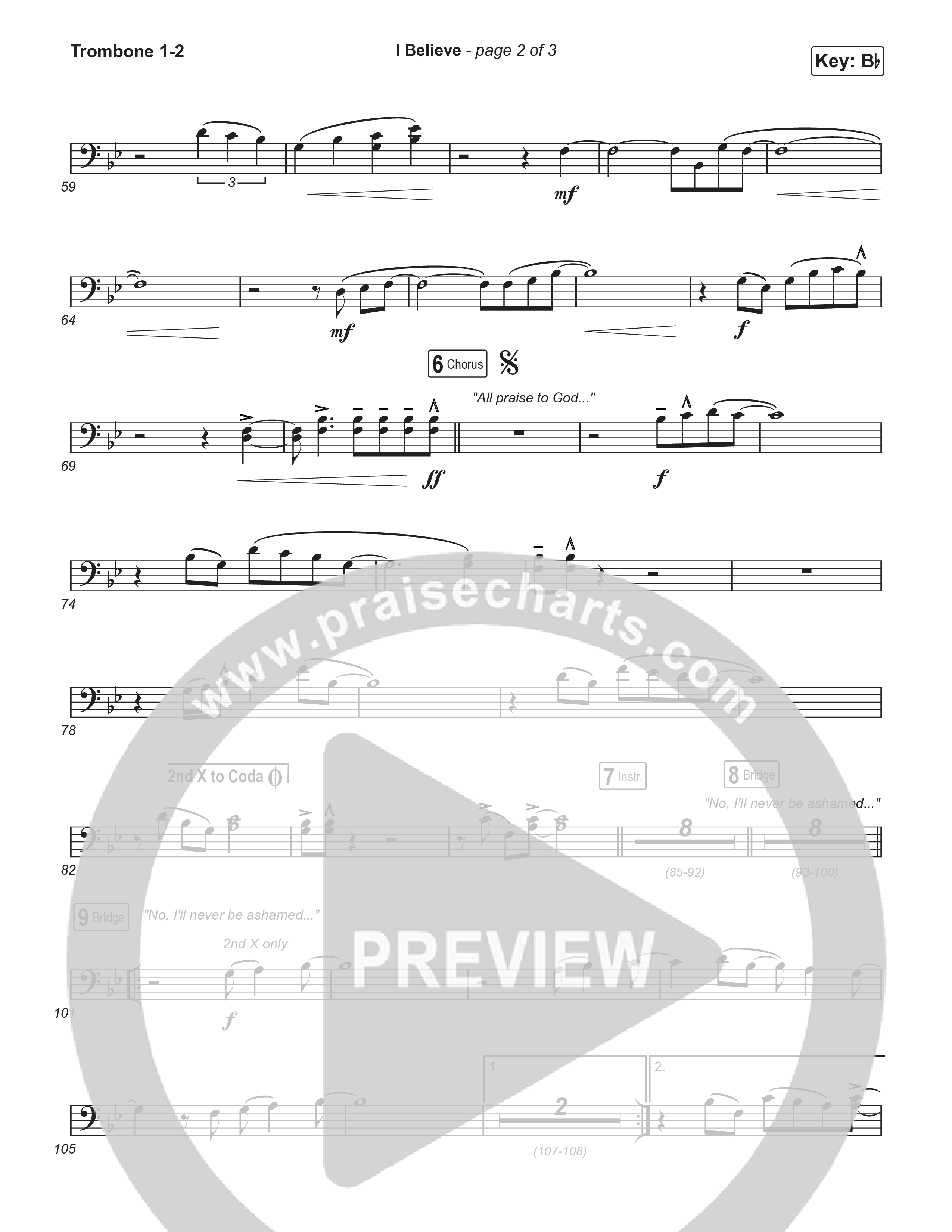 I Believe (Unison/2-Part) Trombone 1/2 (Phil Wickham)