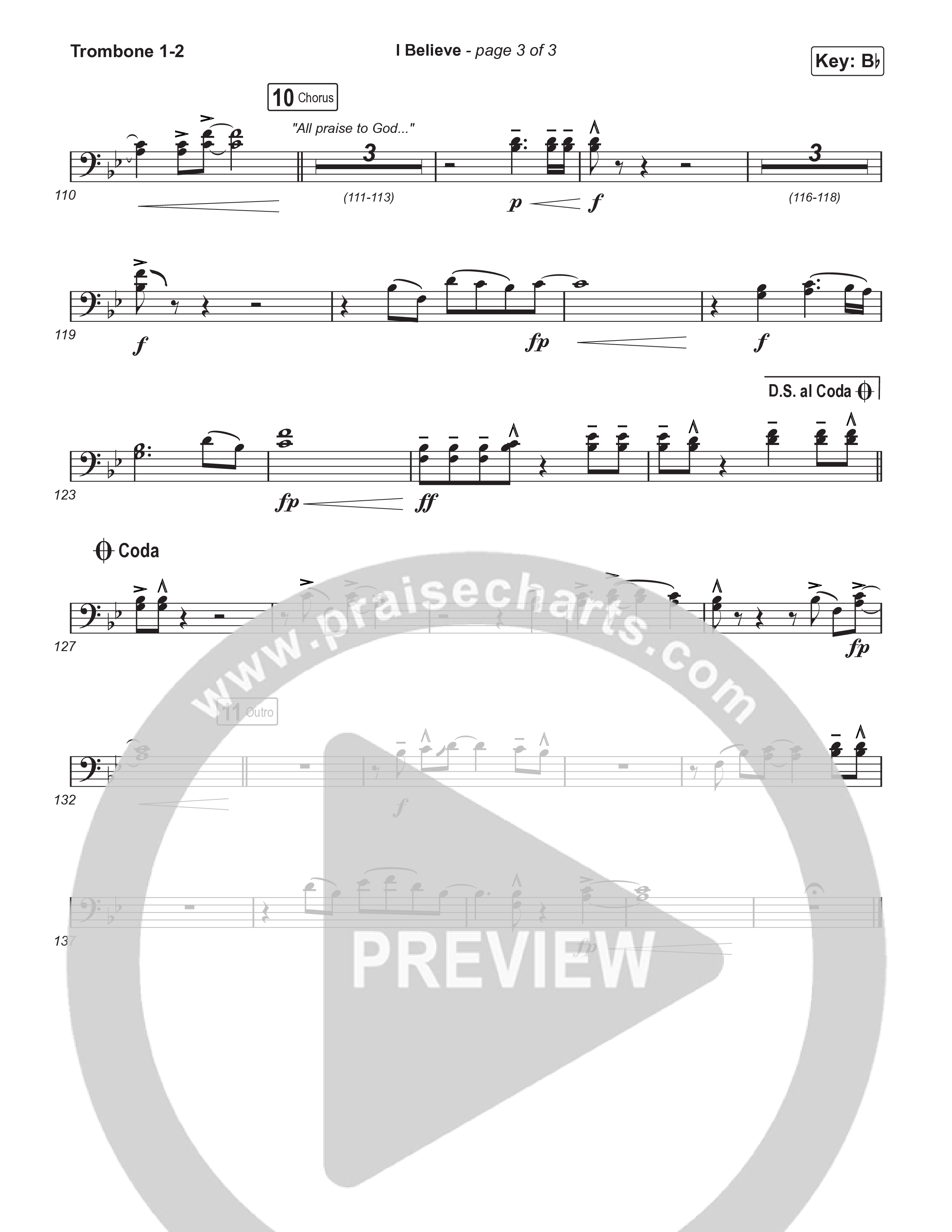 I Believe (Unison/2-Part) Trombone 1/2 (Phil Wickham)